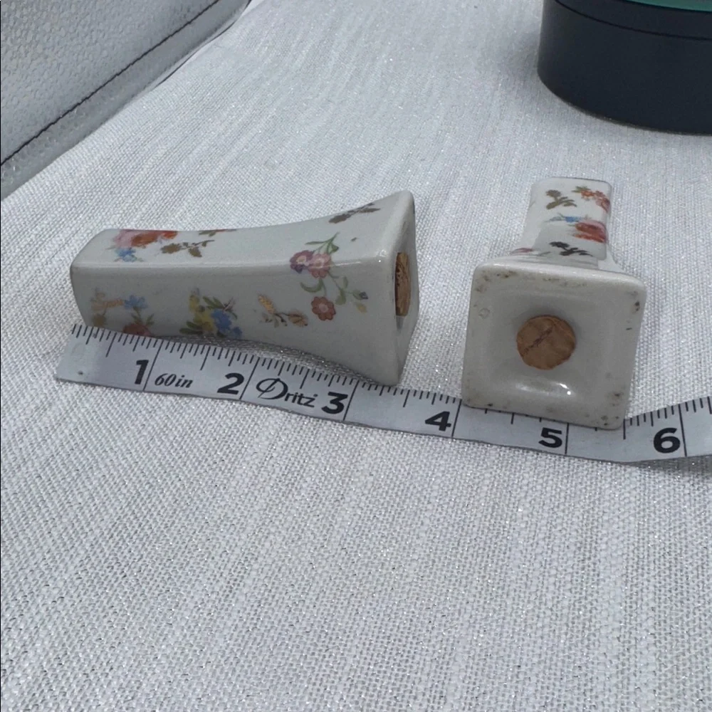 Salt and Pepper Shakers Vintage White And Floral Limoges Style Gold Tip.